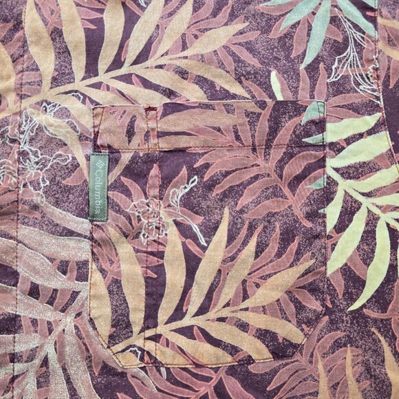 Columbia Shirt Mens Medium/Large Red Orange Floral Leaf‎ Vintage Hawaiian Beach - Picture 3 of 9